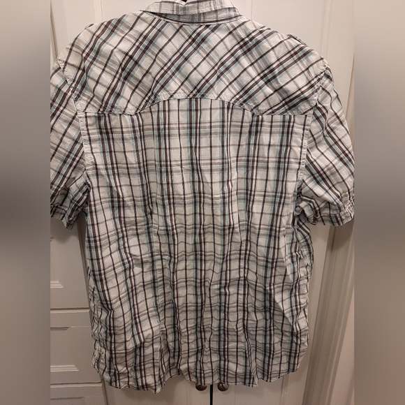 I Jeans by Buffalo men's casual button down shirt XXL white with brown and teal - Picture 2 of 5